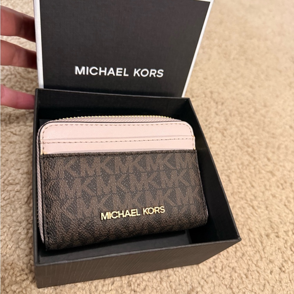 Michael Kors Pink and Brown Zip Wallet
